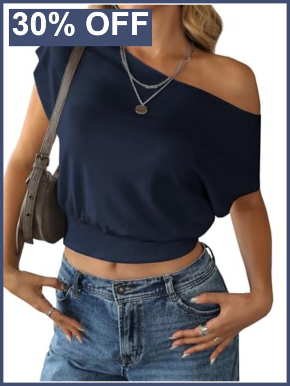 Off the Shoulder Cinched Waist Crop Top Casual One Shoulder Blouse